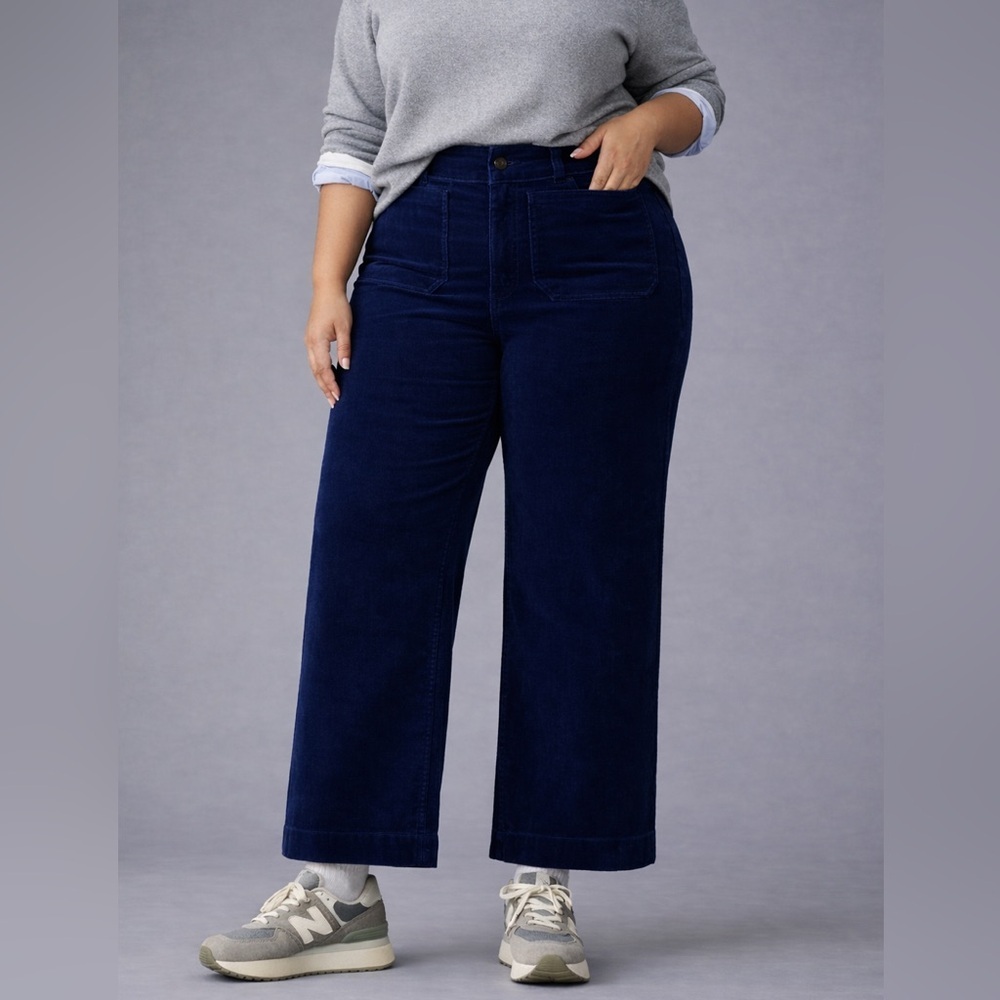 Anthropologie Maeve Colette navy blue velvet corduroy pants size 16w wide leg